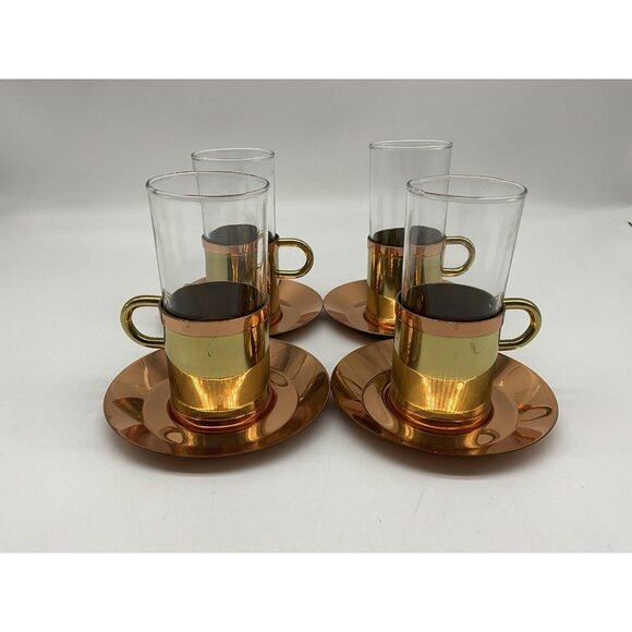 Beucler Copper Irish Coffee Cups with Underplates Set of 4 Vintage Drinkware - Picture 3 of 16